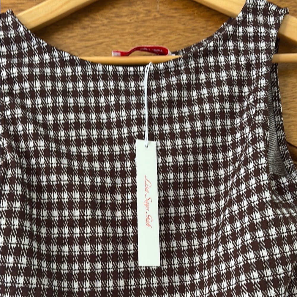 Lisa Says Gah Brown & White Checked Asymmetric Tank - Picture 8 of 8